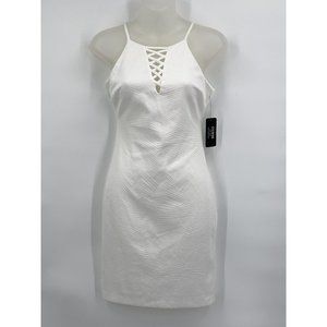 Guess Dress 0 White Strappy Front Bodycon Lined Sleeveless Zip Back